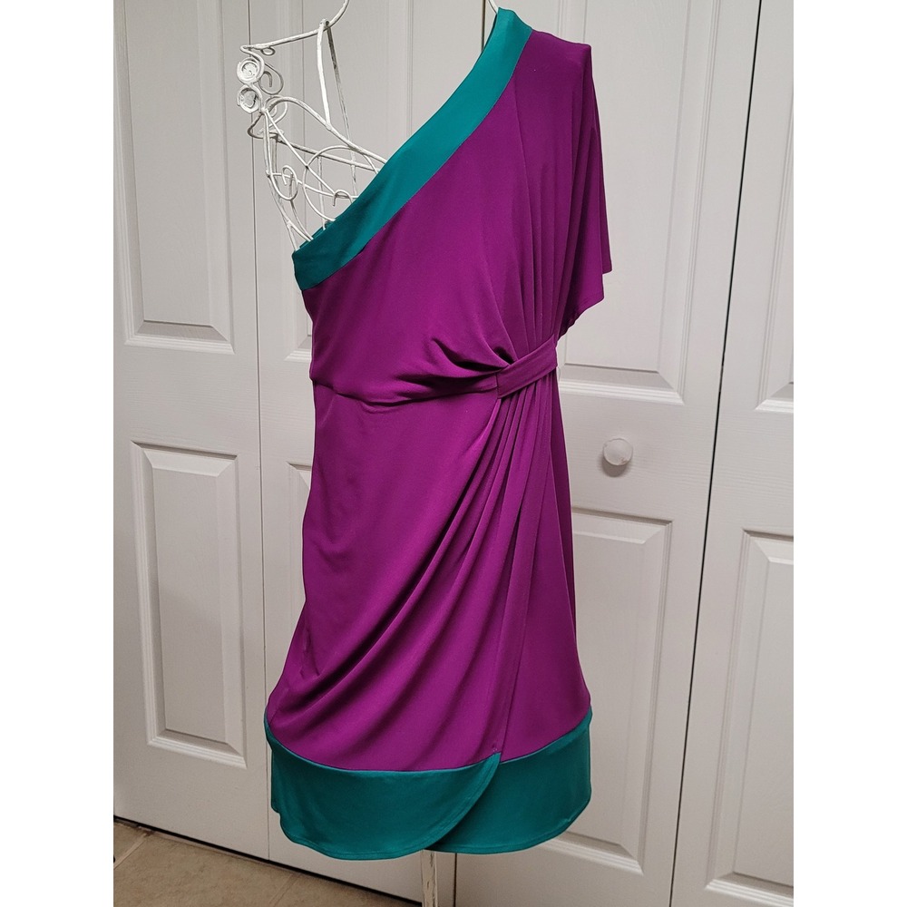 Donna Morgan 1 Shoulder Vintage Grecian Draped Cocktail Dress Purple/Teal Size 2